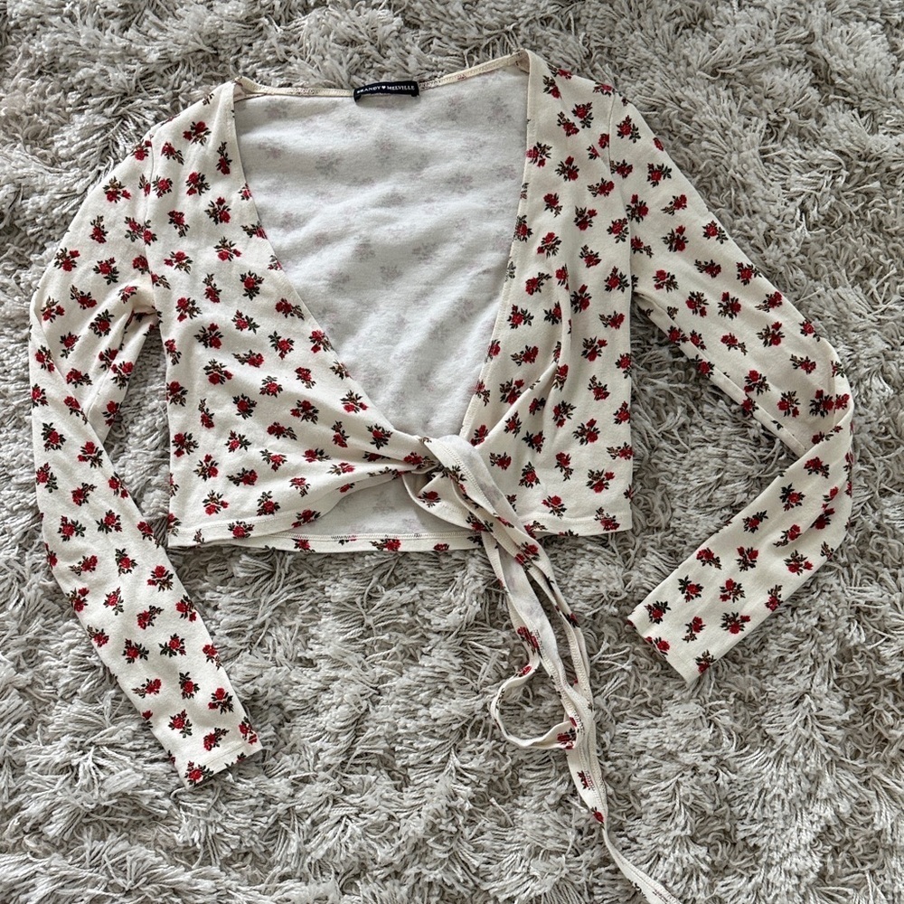 Brandy Melville Red Floral Tie-Front Cardigan Cottagecore OS